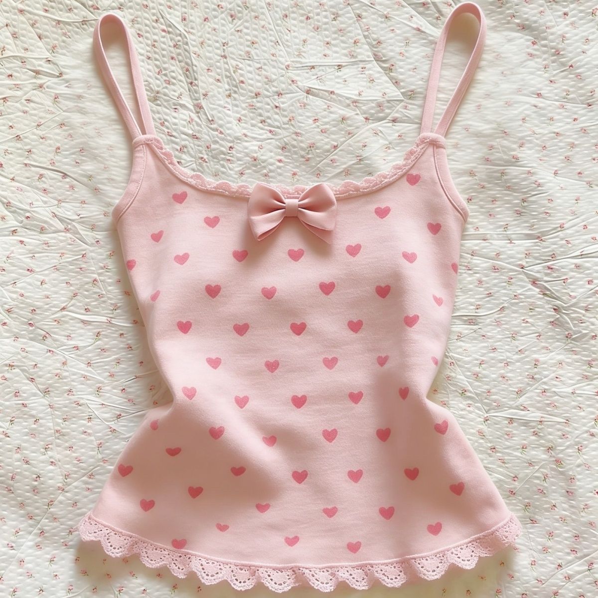 Pink Love Printed Bow Sling Vest 69C036
