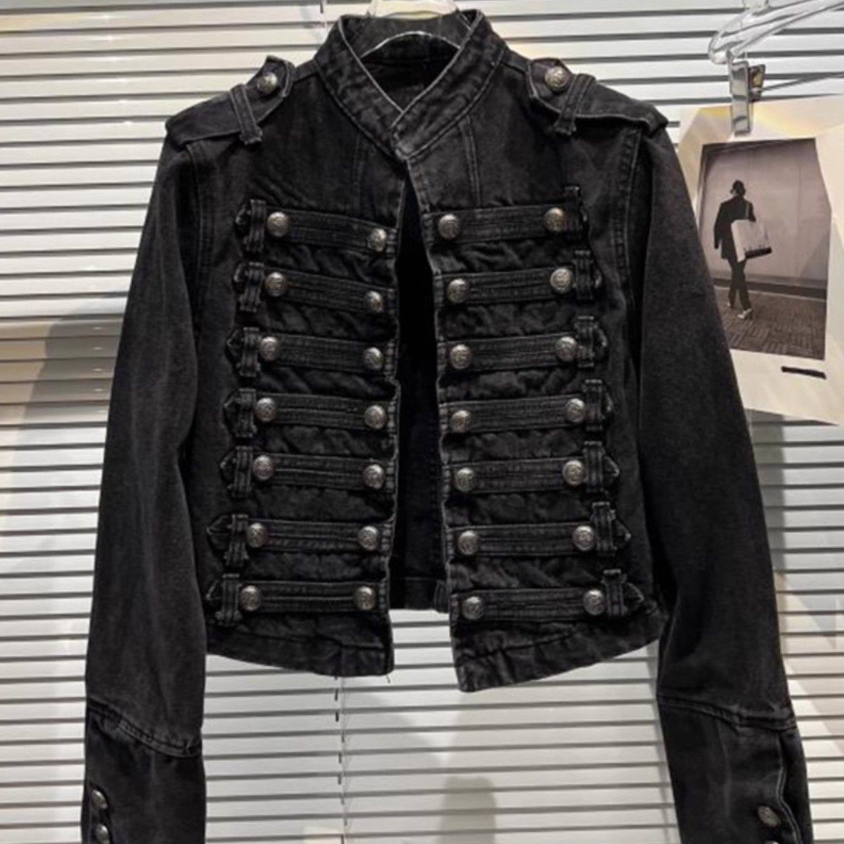 Metal Double-breasted Stand Collar Jacket 64D073 FR