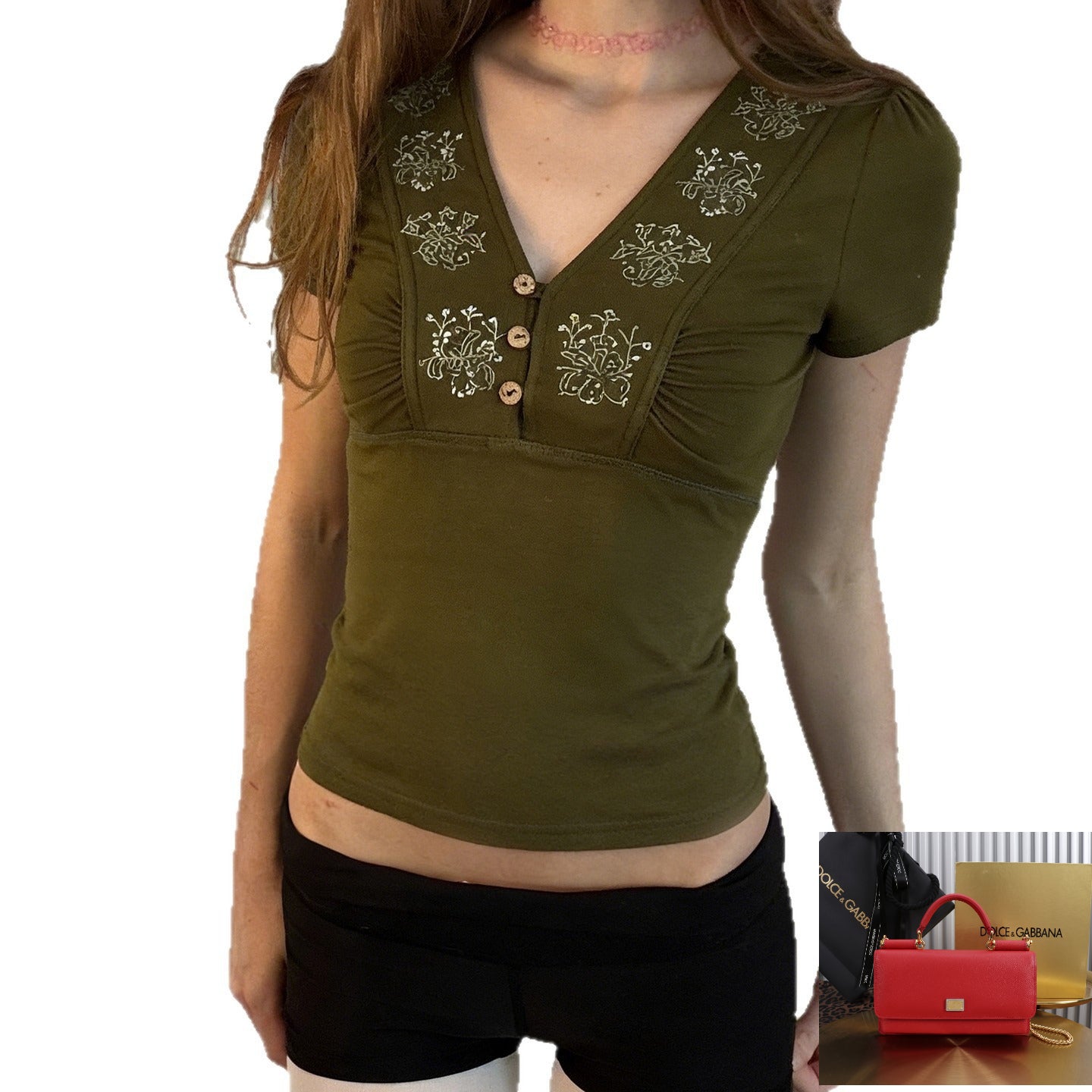 Printed V-neck Slim-fit Top SA853