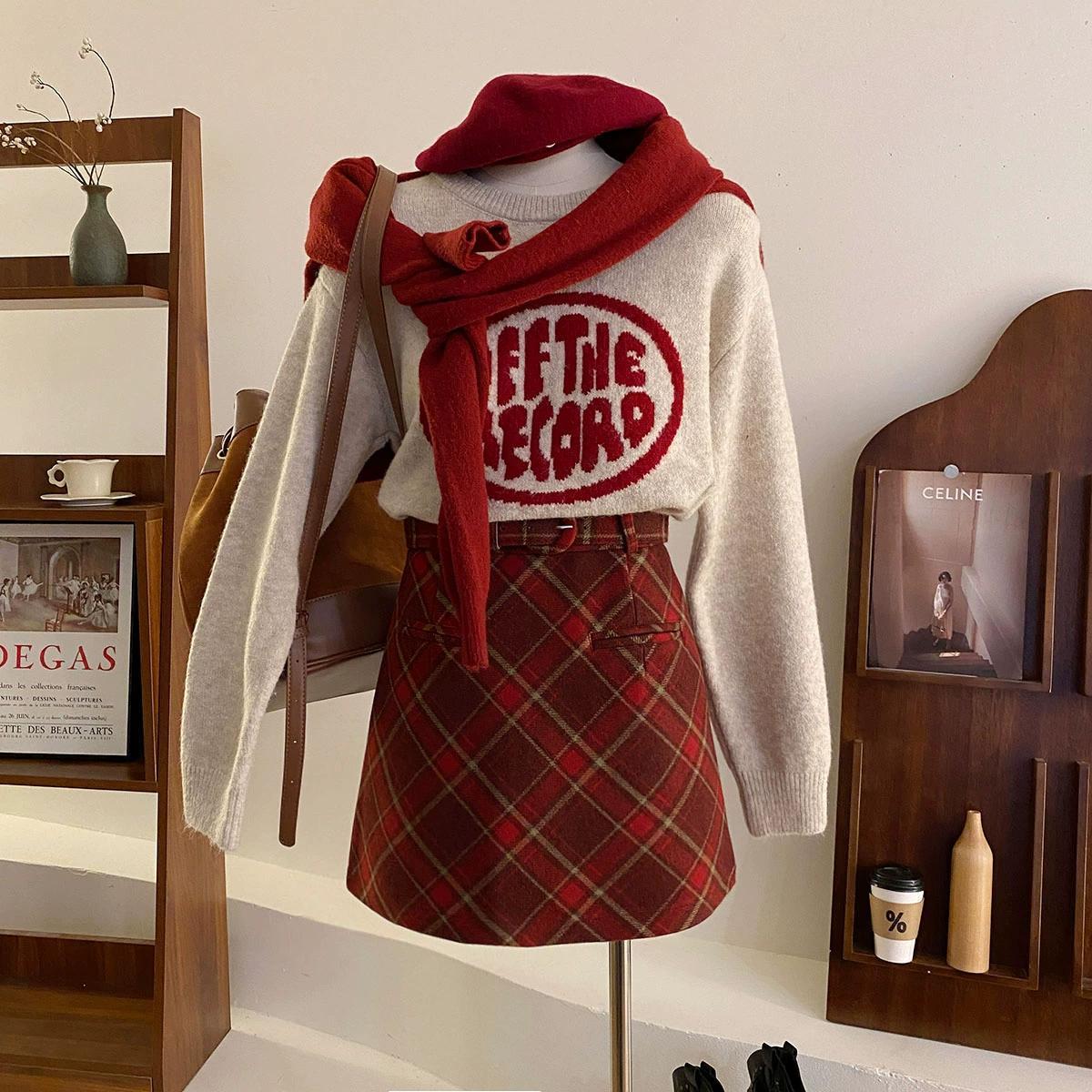 Plaid Woolen Skirt SAB215