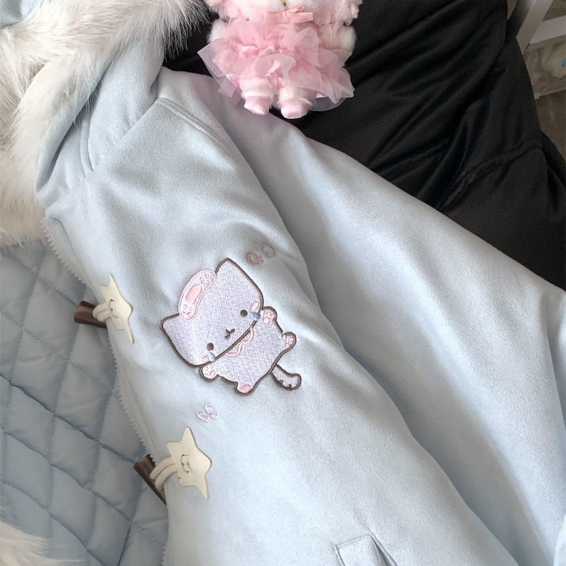Cat Embroidered Cotton Coat 64H236