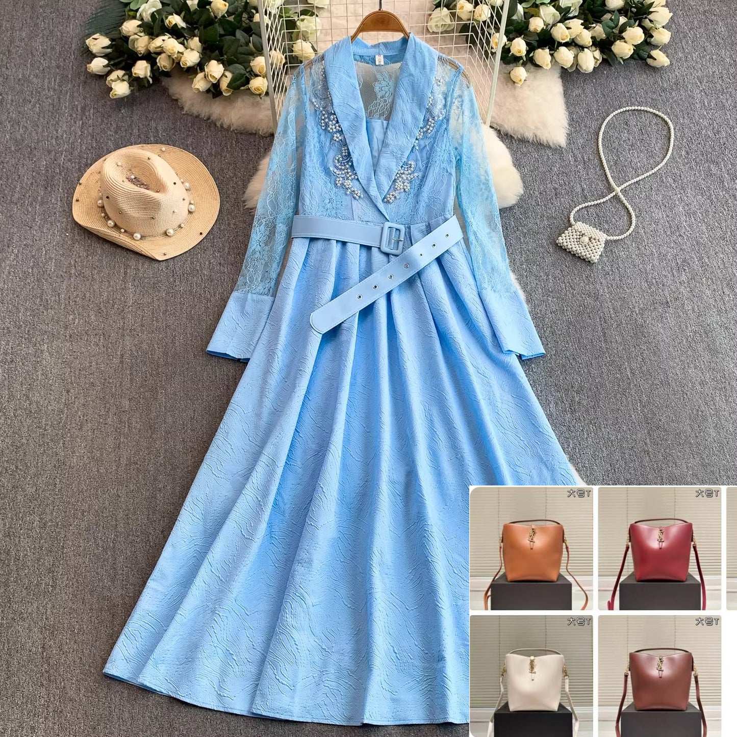 Lace Patchwork V-neck Dress  SA699/SA700/SA701