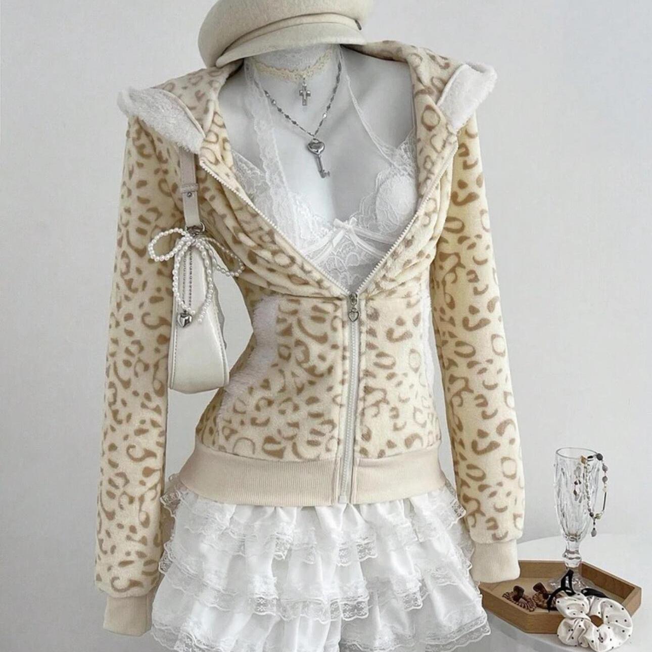 Leopard Print Hooded Cardigan Sweater Jacket SA645-SA646