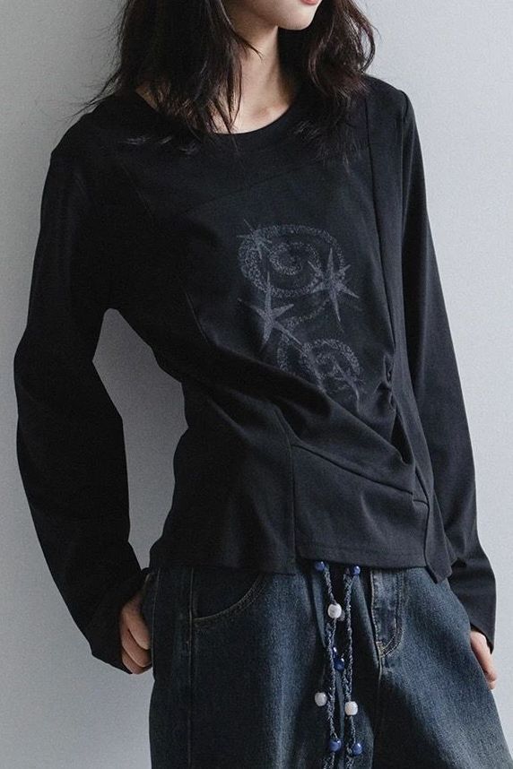 Slim-fit Black Long-sleeved T-shirt for Women SA665/SA666