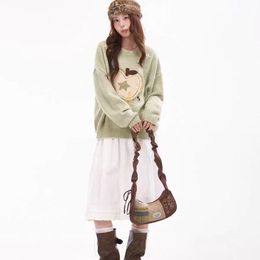 Apple Jacquard Crew Neck Sweater SAB096