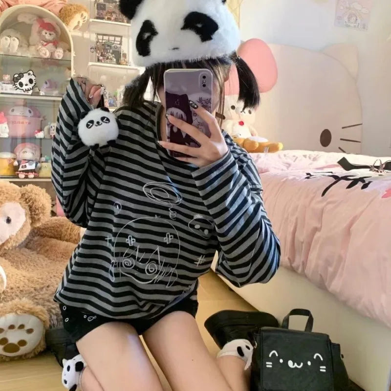All Match Harajuku Streetwear Striped Lazy Japan Shirts SA158