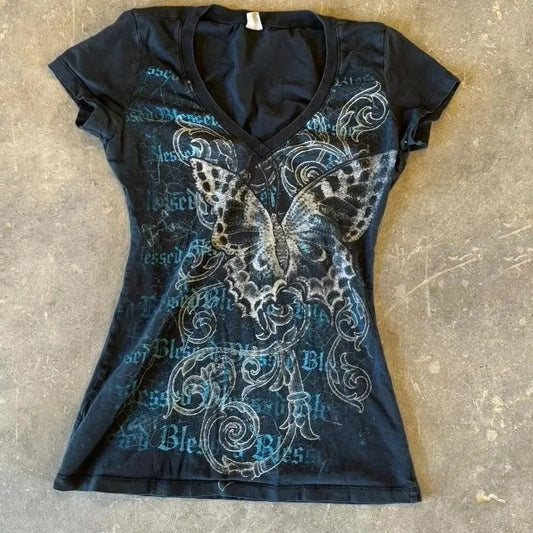 American Vintage Butterfly Print Graphic Tshirts SP016