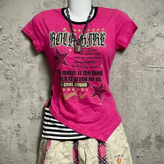 O-neck Short Sleeve Y2k Aesthetic Punk  Top SA127/SA132