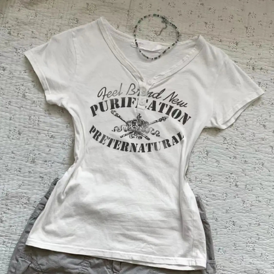 American Vintage Simple V-neck Short Sleeve Tshirts