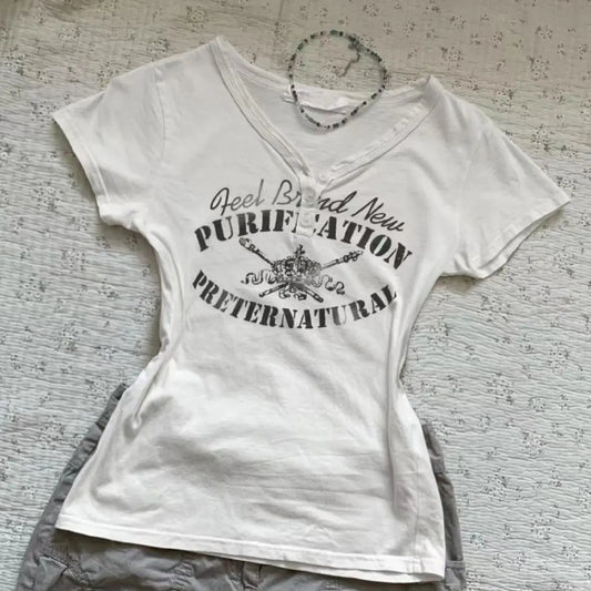 American Vintage Simple V-neck Short Sleeve Tshirts