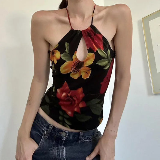 Flower Constrast Color Print Tank Tops SA197