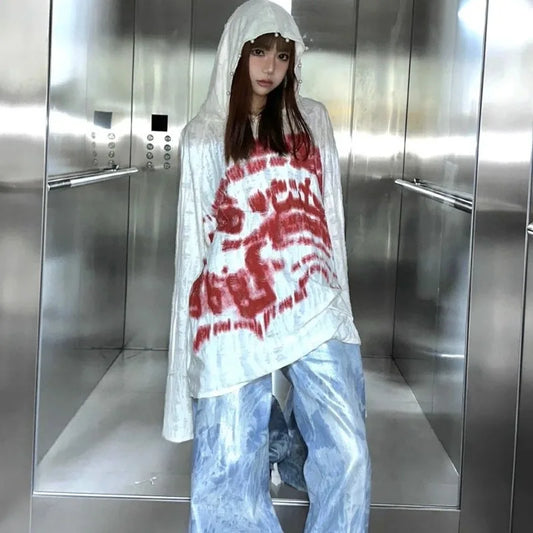 Harajuku American Vintage Hole Hoodies Y2k SP028