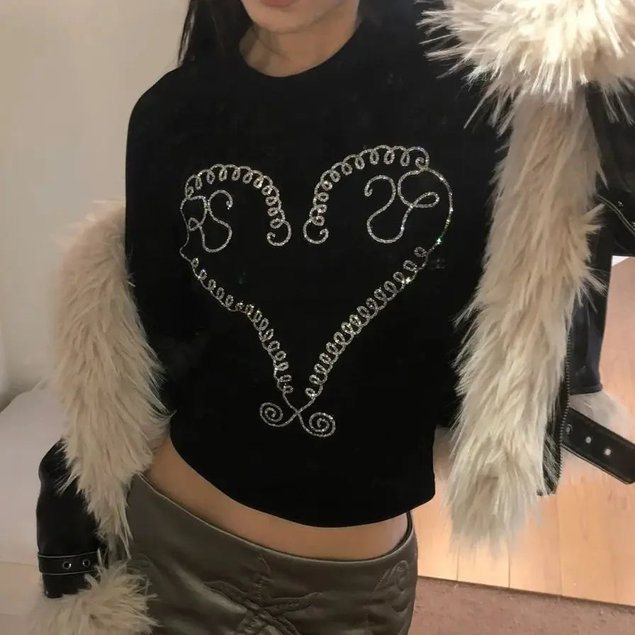 Beading Rhinestone Graphic Tshirt SA209