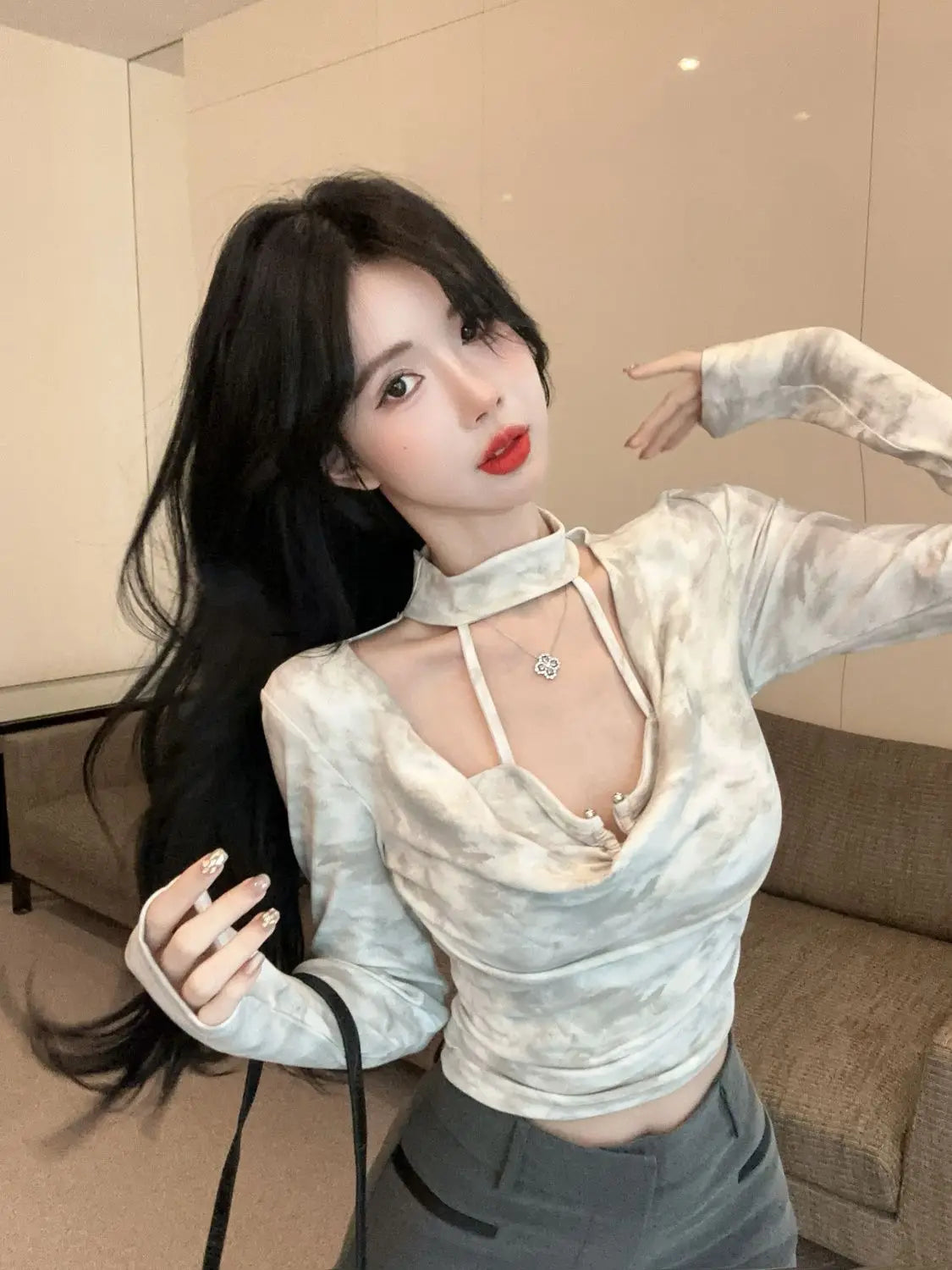 Tie Dye Slim Fit Top Women's Shirt SA171
