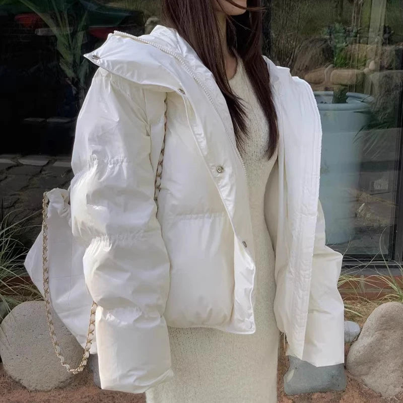 Korean Chic Winter High-quality Temperament Relaxed Thick Luster All-match Long-sleeved Hooded Cotton-padded Jacket Coat Woman