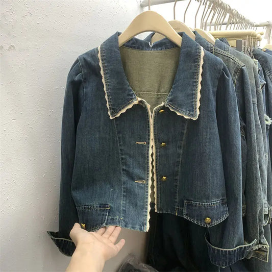 Lace Patchwork Vintage Denim Jacket SA208