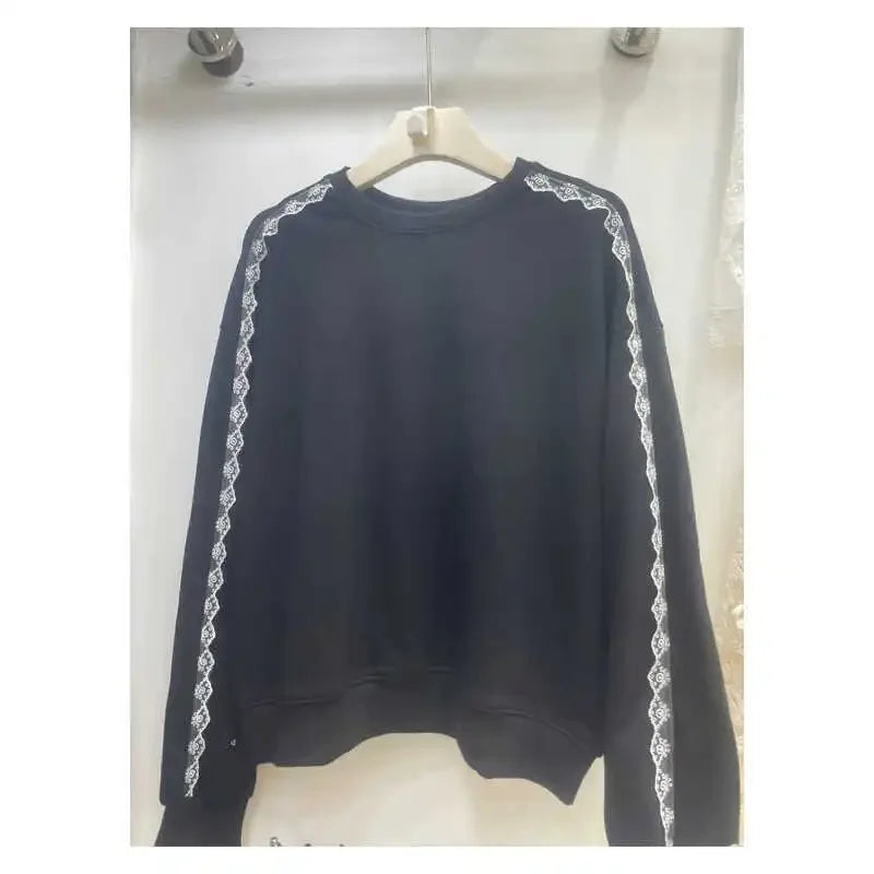 Lace Splicing Sweater Crew Neck Top SA060/SA136