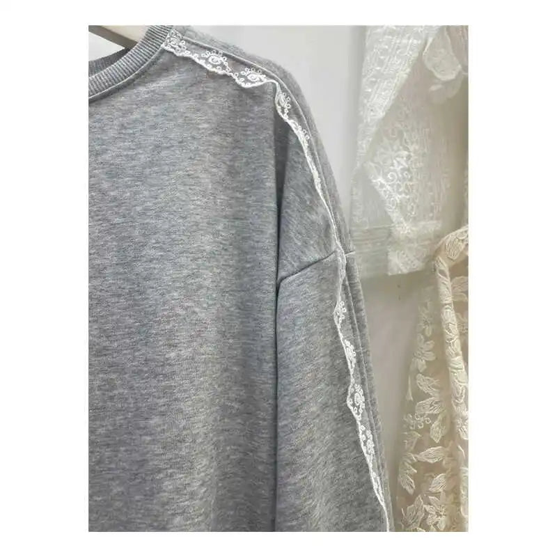Lace Splicing Sweater Crew Neck Top SA060/SA136