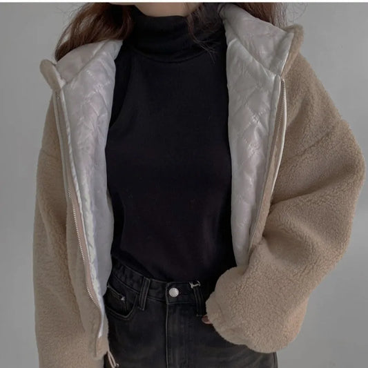 KUZUWATA  Abrigos Invierno 2024 Woman Outerwears Winter Warm Zipper Jacket Hooded Long Sleeve Parkas Vintage Loose Coats