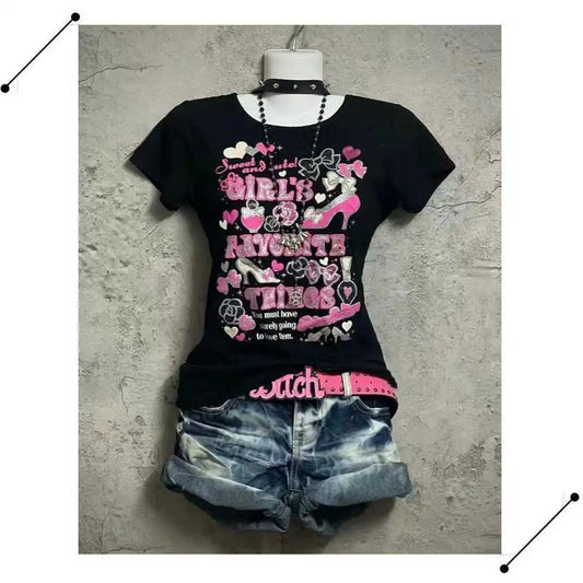 Y2k Vintage Short-sleeved Sweet E-girls Tshirts SA131