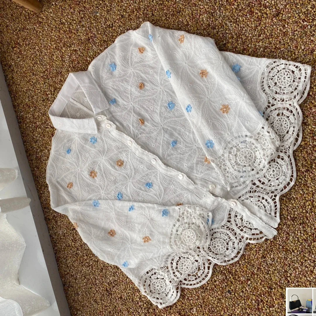 Temperament Blouse Embroidery Splicing Shirt 52B376