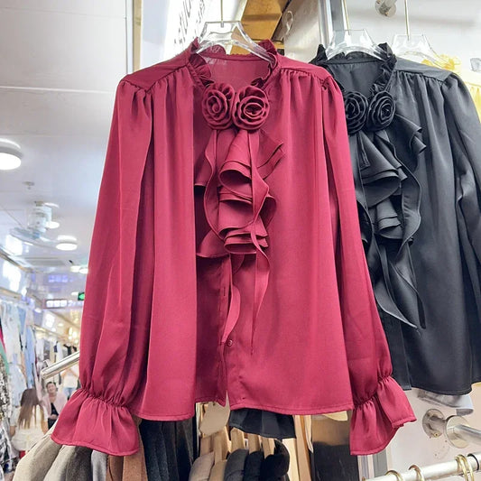French Style Stand Collar Flare Sleeve Shirt SA053/SA138