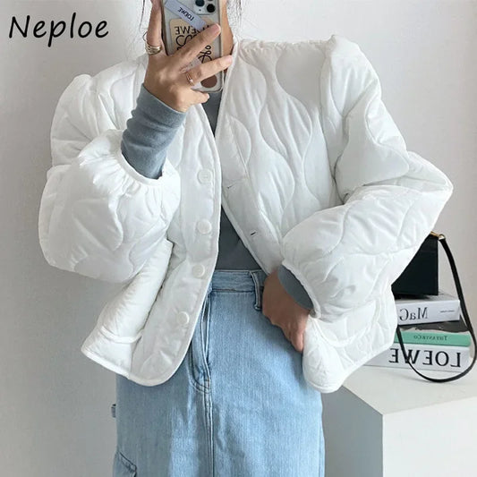 V Neck Plaid Loose Outwear New Moda  Parkas