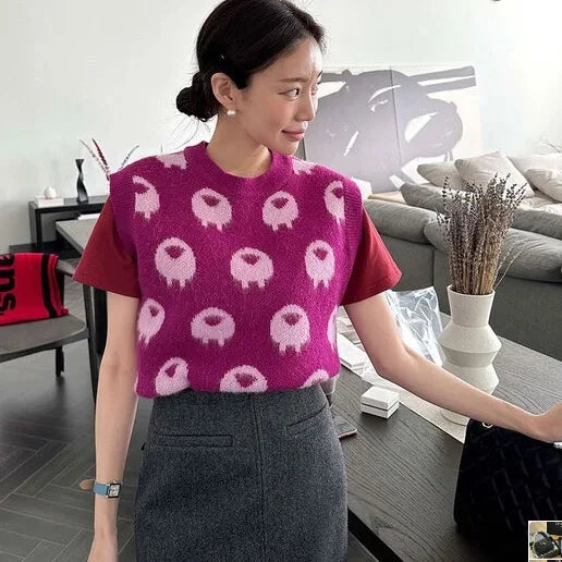 Colorful O-Neck Knitted Vest Sweater Tanks SA076