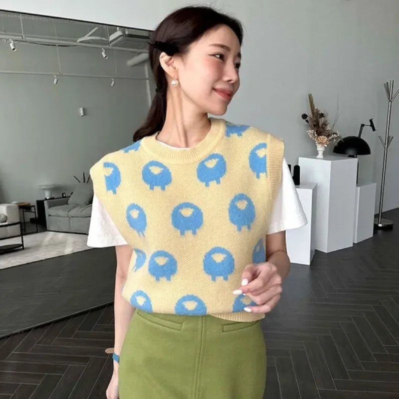 Colorful O-Neck Knitted Vest Sweater Tanks SA076