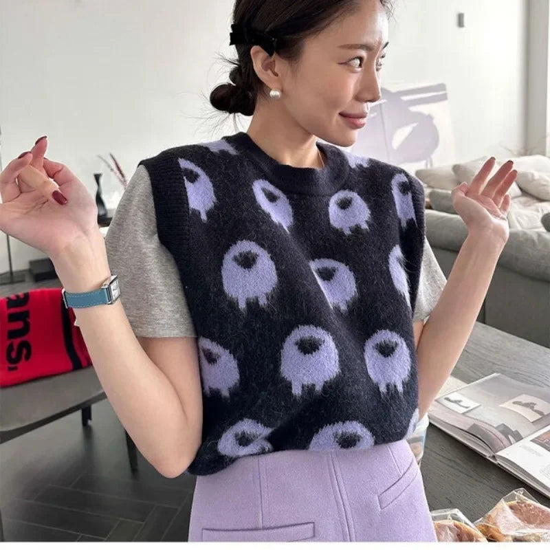 Colorful O-Neck Knitted Vest Sweater Tanks SA076
