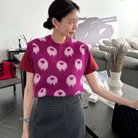Colorful O-Neck Knitted Vest Sweater Tanks SA076
