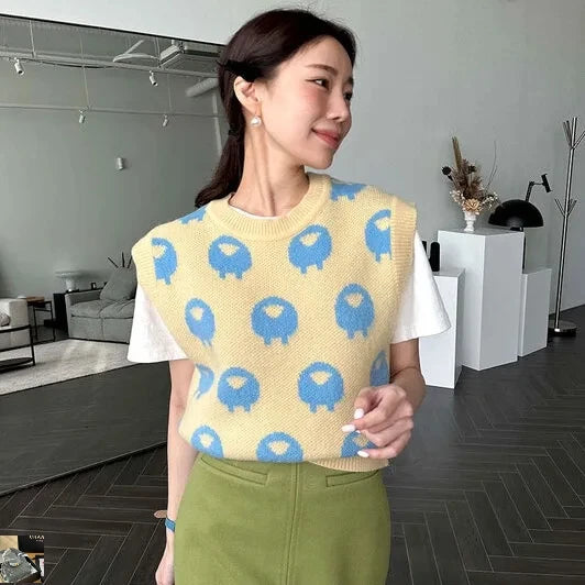 Colorful O-Neck Knitted Vest Sweater Tanks SA076