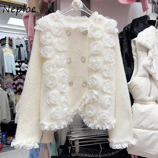 Heavy Industry Nail Bead Flower Mink Fur Coat SA114