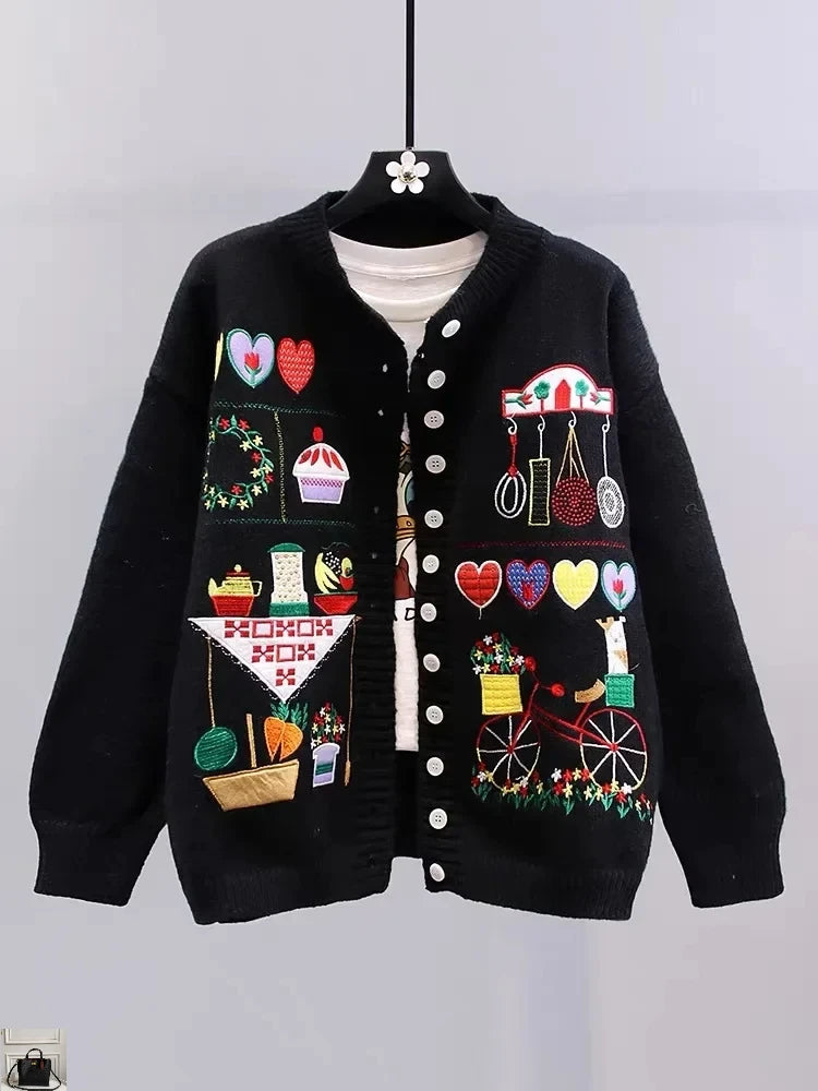 Embroidered Sweater Autumn Age Knitted Cardigan 52B369