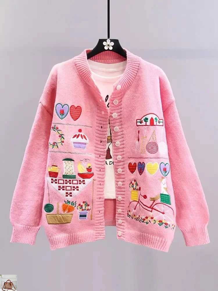 Embroidered Sweater Autumn Age Knitted Cardigan 52B369