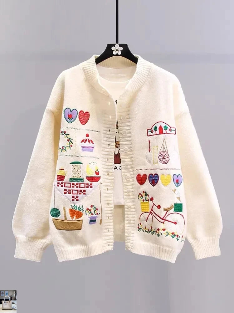 Embroidered Sweater Autumn Age Knitted Cardigan 52B369