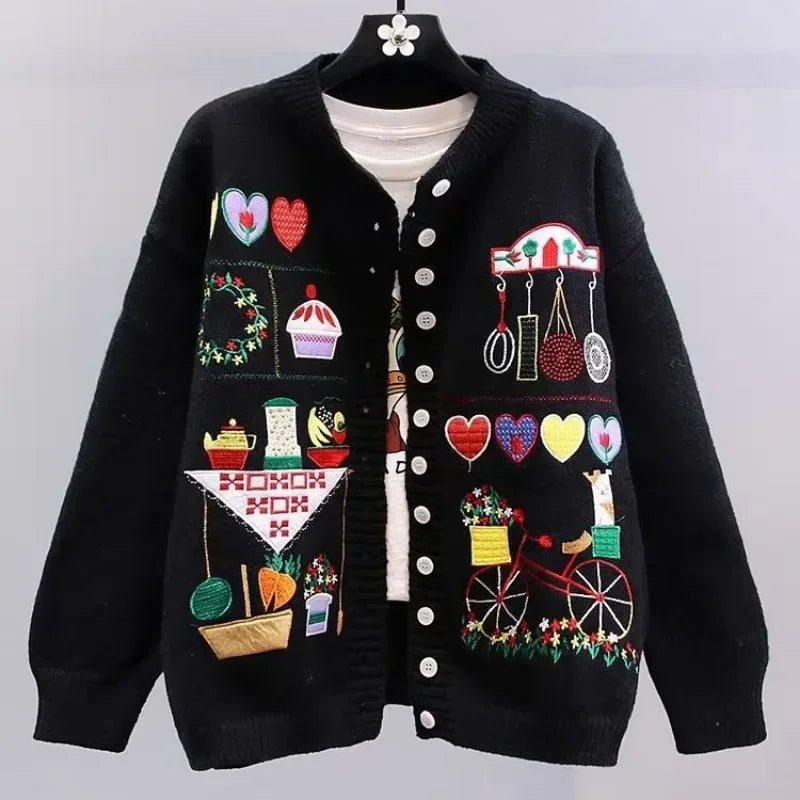 Embroidered Sweater Autumn Age Knitted Cardigan 52B369