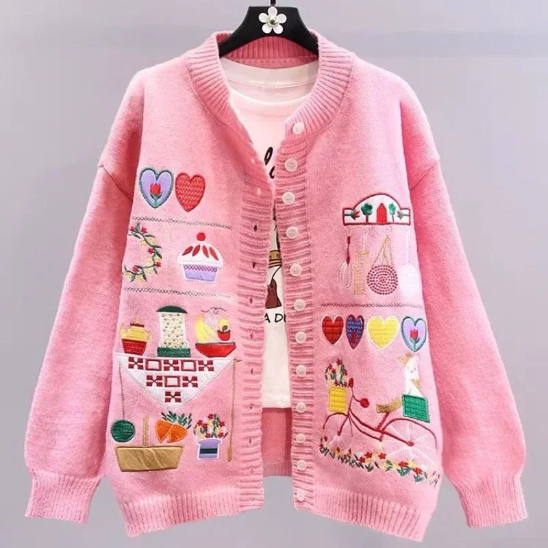 Embroidered Sweater Autumn Age Knitted Cardigan 52B369