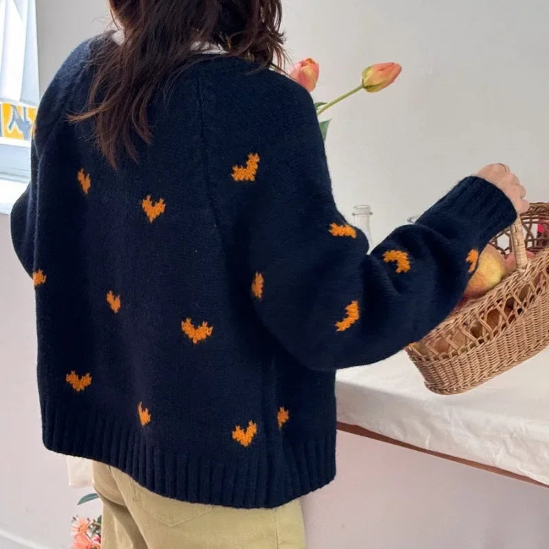 Chic Energetic Girl Simple Multi-Color Heart Knitted Sweater SA062