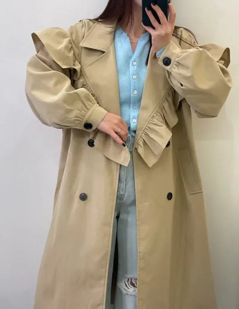 Ruffle Edge Splicing Long Windbreaker SA004