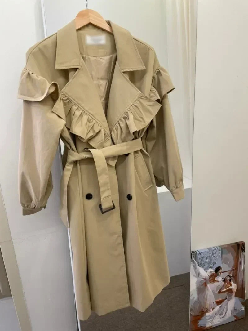 Ruffle Edge Splicing Long Windbreaker SA004