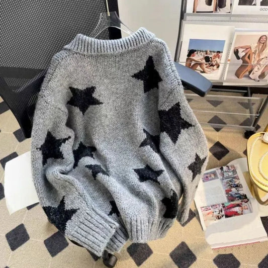 Vintage Jacquard Loose Pullover Tops