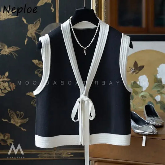 Woolen Knit Coat Lace Up Korea Chic Y2K Vest
