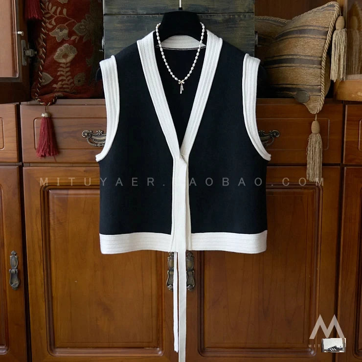 Woolen Knit Coat Lace Up Korea Chic Y2K Vest