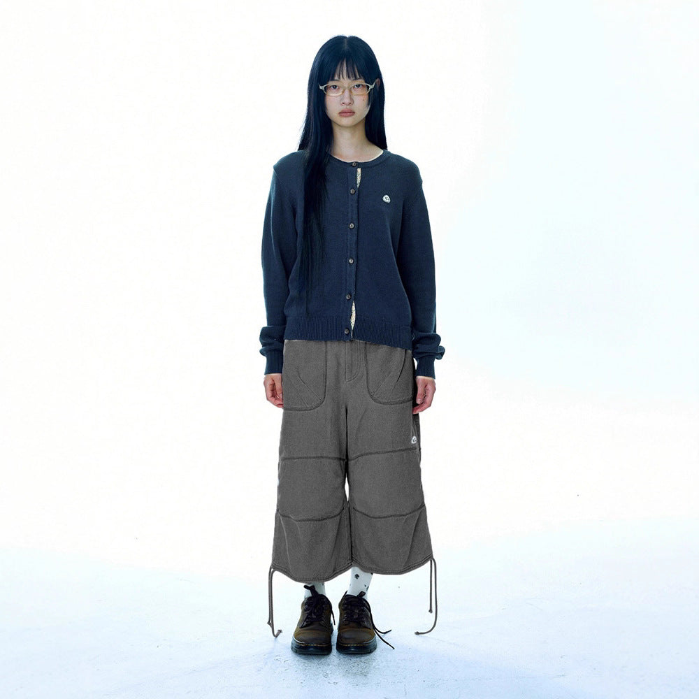 Flower Solid Color Loose Knitted Cardigan Women 73C094