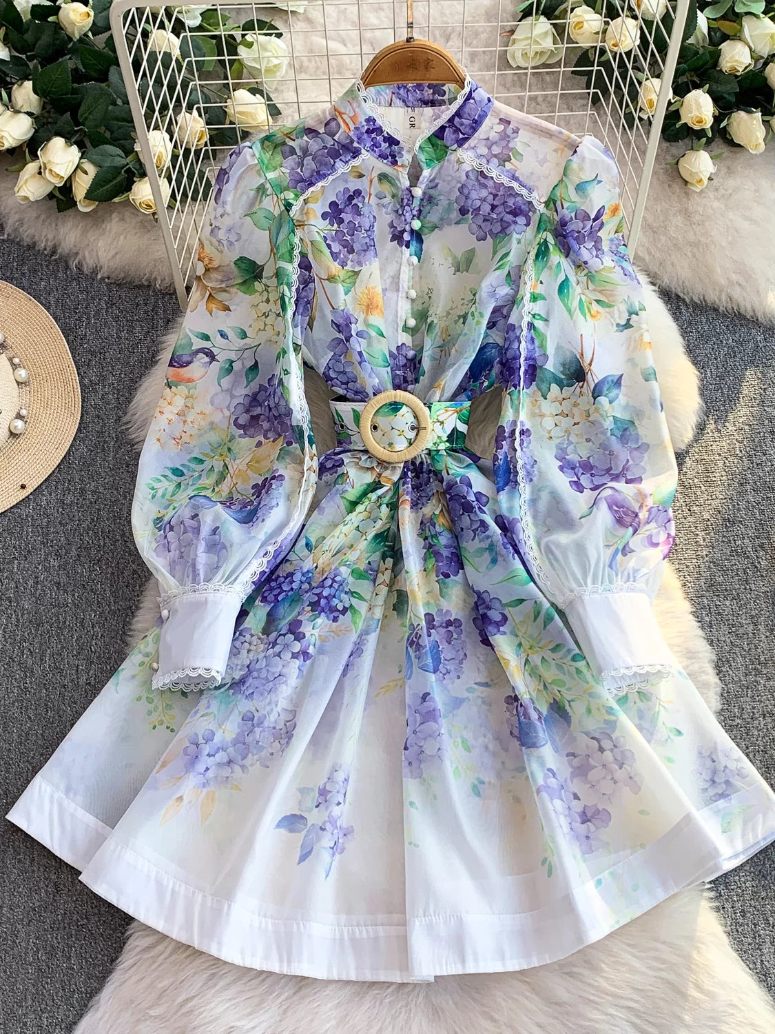 Stand Collar Lantern Long Sleeve Dress SA732/SA733/SA734