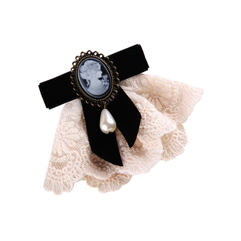 handmade lace pearl velvet sweater pin coat bow brooch 69A131