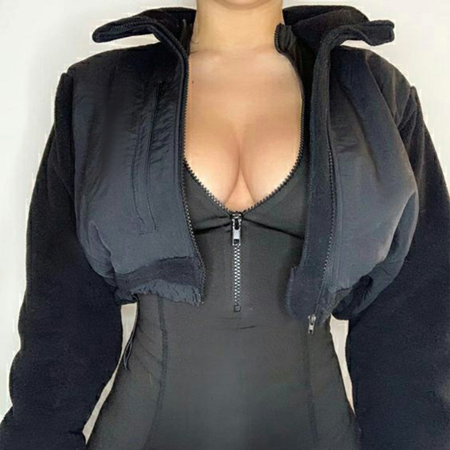 Contrast Color Drawstring Short Jacket SA513