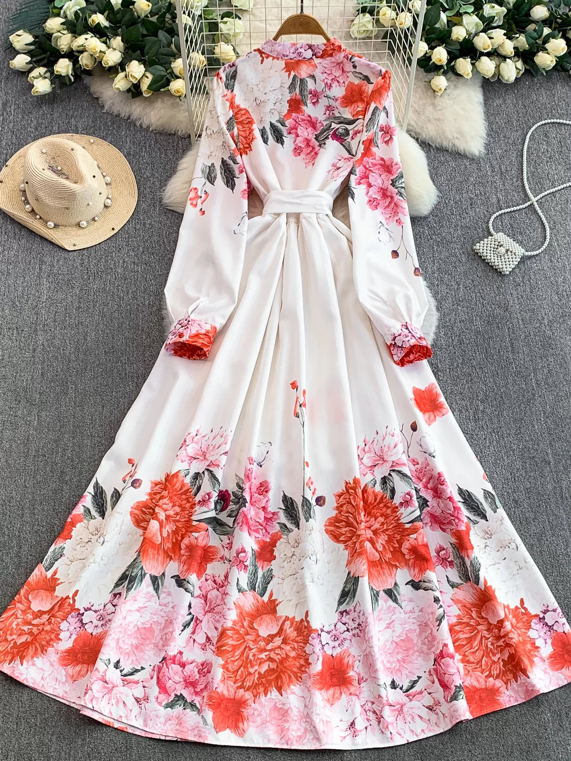 Women's Printed Lantern Sleeve Dress SP088