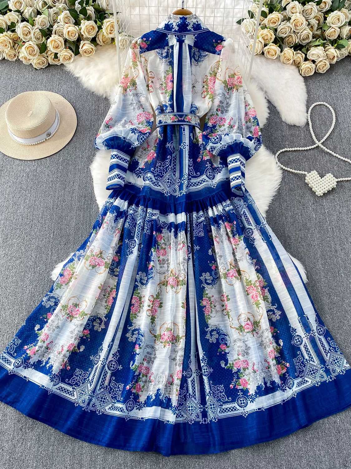 Women's Printed Lantern Sleeve Dress SA753